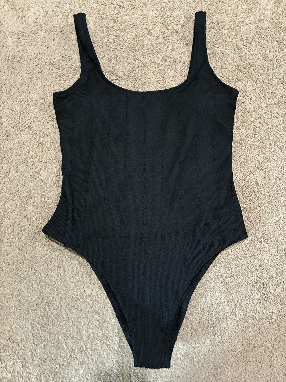 Aerie Crinkle Scoop One-Piece Swimsuit Cheeky Booty Size XL True Black NWT